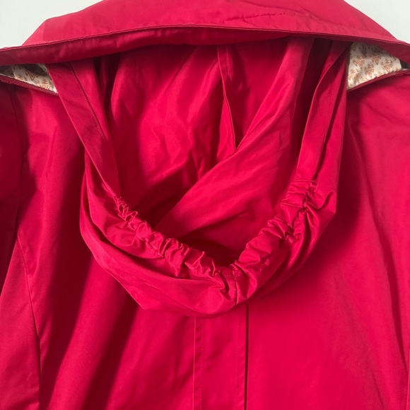 Rainforest Bold Red Hidden Hood Water Resistant Women’s Long Raincoat - Picture 10 of 14